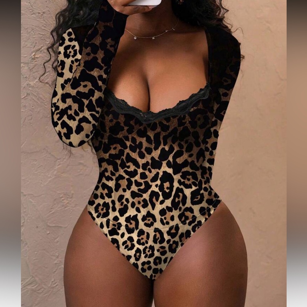 Slay the Leopard Lace Trim Bodysuit NEW 🏷️ - Picture 3 of 5